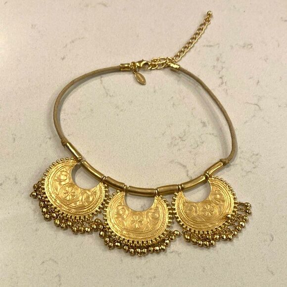 Chico's Gold Statement Necklace with Ornate Pendants Chocker - Picture 1 of 7